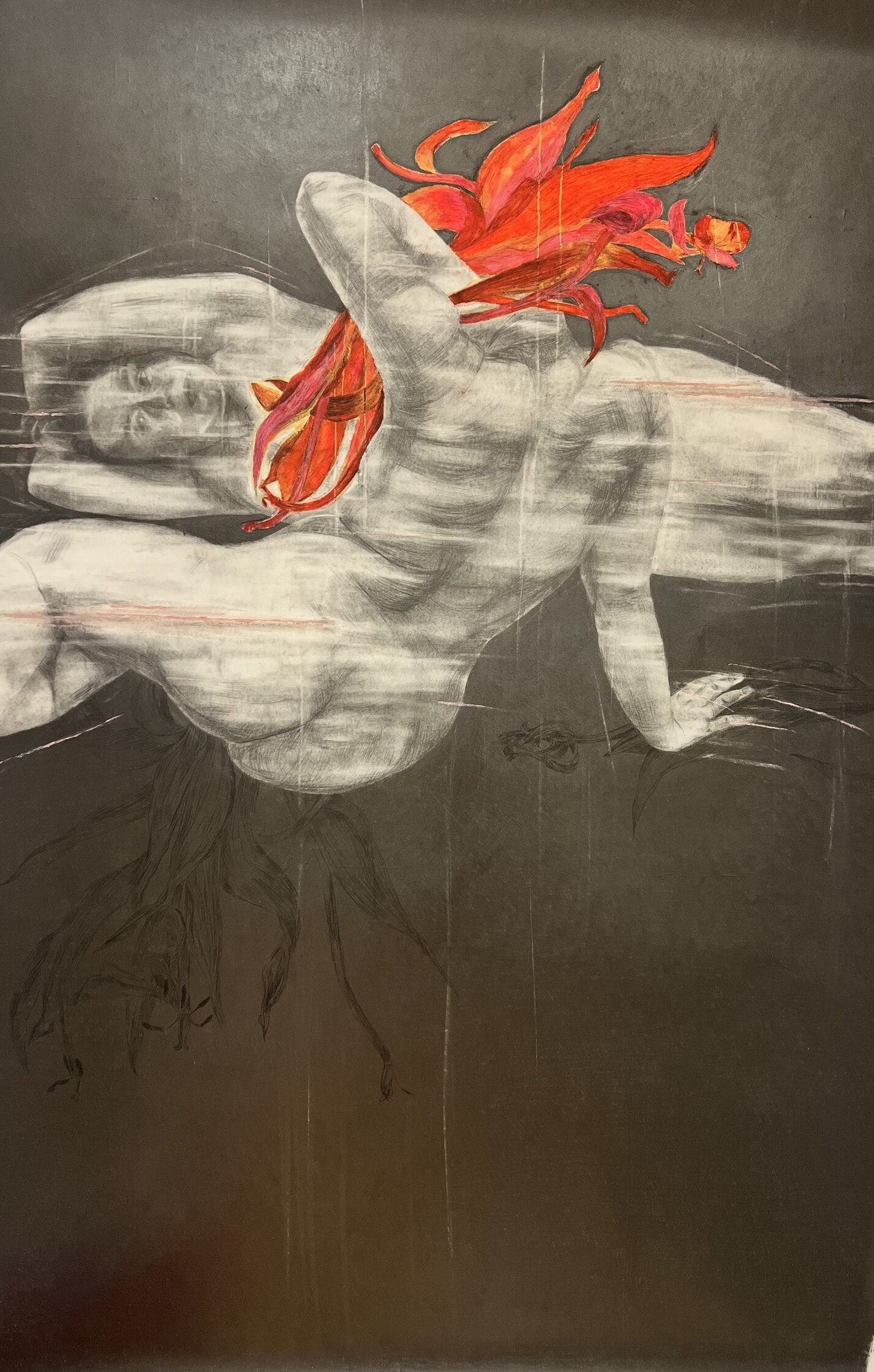I Wished You Didn’t Come Over, pencil and oil stick on paper
